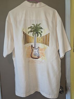 Tommy Bahama Cream Short-Sleeve Resort Shirt with Guitar & Palm Print
